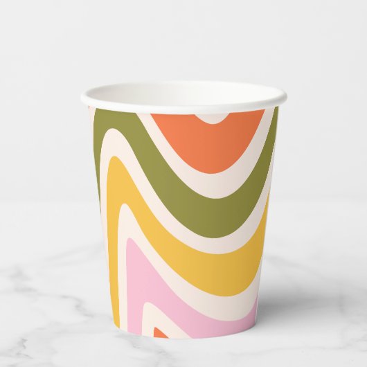 Retro Wave Groovy Flower Green 40e verjaardag Papieren Bekers (Achterkant)