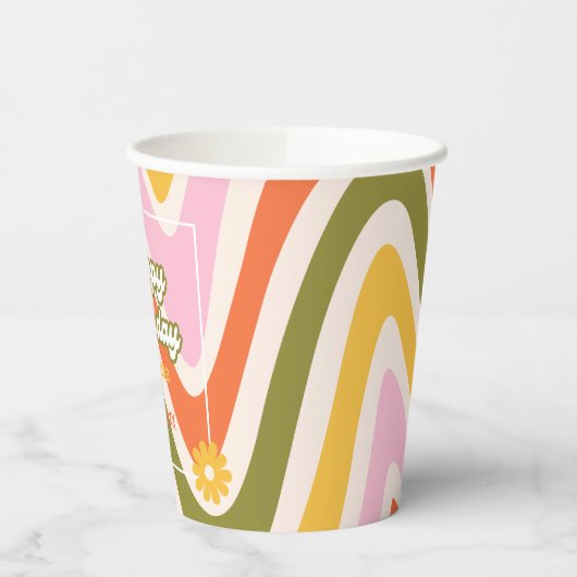 Retro Wave Groovy Flower Green 40e verjaardag Papieren Bekers (Links)