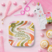 Retro Wave Groovy Flower Green 40e verjaardag Papieren Bordje (Feest)