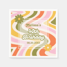 Retro Wave Groovy Flower Green 40e verjaardag Servet