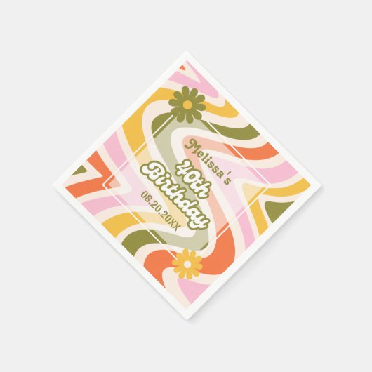 Retro Wave Groovy Flower Green 40e verjaardag Servet (Hoek)