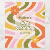 Retro Wave Groovy Flower Green 40e verjaardag Wijn Etiket (Enkel label)