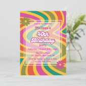 Retro Wave Groovy Flower Paarse 40e verjaardag Kaart (Staand voorkant)