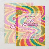 Retro Wave Groovy Flower Paarse 40e verjaardag Kaart (Voorkant / Achterkant)