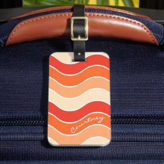 Retro Wave Groovy Roest Oranje Crème Gepersonalise Bagagelabel