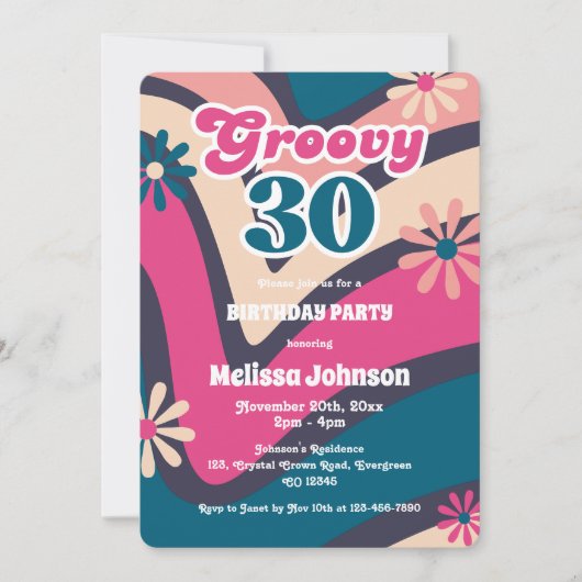 Retro Wave Madeliefjes Groovy 30e Bubblegum Verjaa Kaart (Voorkant)