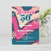 Retro Wave Madeliefjes Groovy 50e Bubblegum Verjaa Kaart (Staand voorkant)