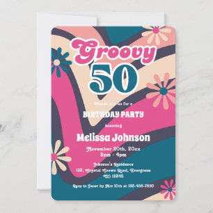 Retro Wave Madeliefjes Groovy 50e Bubblegum Verjaa Kaart