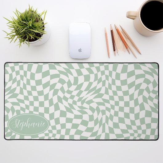 Retro Wave: Modern Wavy Mint Groen dambord Bureaumat