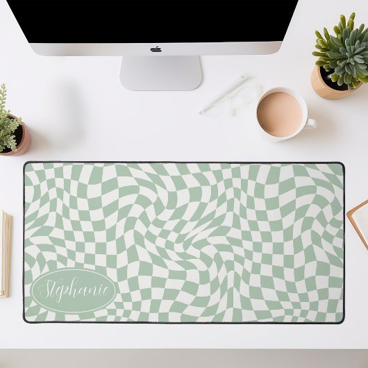 Retro Wave: Modern Wavy Mint Groen dambord Bureaumat