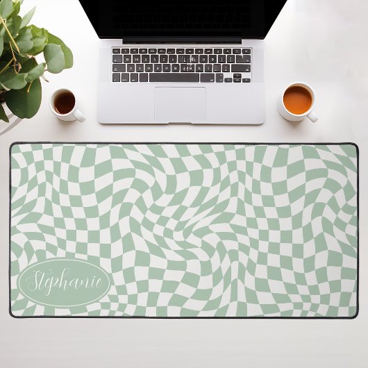 Retro Wave: Modern Wavy Mint Groen dambord Bureaumat