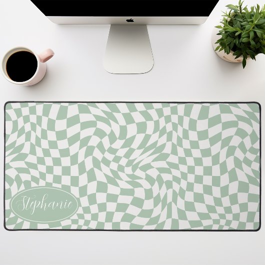 Retro Wave: Modern Wavy Mint Groen dambord Bureaumat