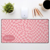 Retro Wave: Modern Wavy Roze dambord patroon Bureaumat