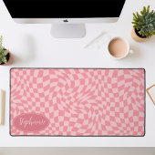 Retro Wave: Modern Wavy Roze dambord patroon Bureaumat