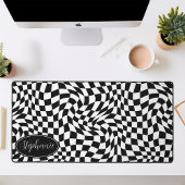 Retro Wave: Modern Wavy Zwart Checkerboard Bureaumat