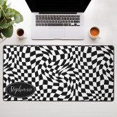 Retro Wave: Modern Wavy Zwart Checkerboard Bureaumat