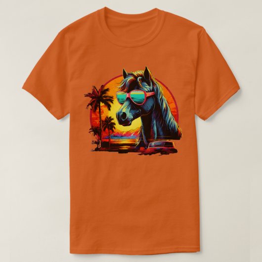 Retro Wave Mustang Paard T-shirt (Design voorkant)