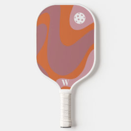 Retro Wave Oranje en Paarse Modern Monogram Pickleball Paddle