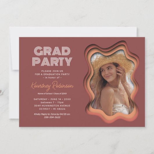 Retro Wave Photo Graduparty Kaart (Voorkant)
