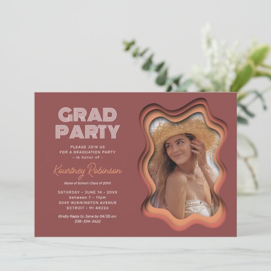 Retro Wave Photo Graduparty Kaart (Staand voorkant)