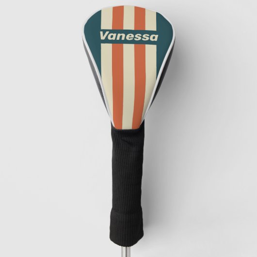 Retro Wave Pin Strepen met Naam Golfheadcover (Voorkant)