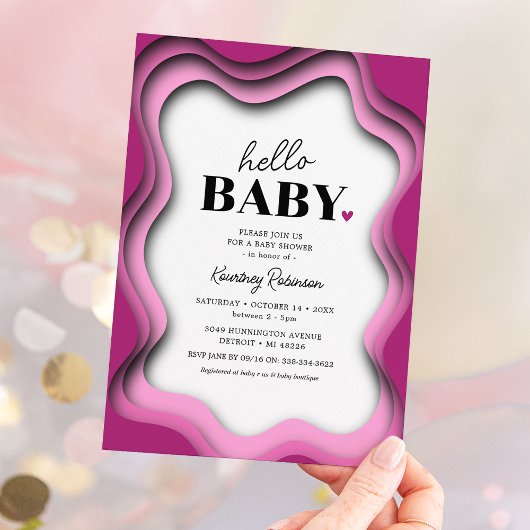Retro Wave Pink Girl Baby shower Kaart