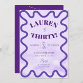 Retro Wave rand 30e verjaardag feestuitnodiging Kaart (Voorkant / Achterkant)