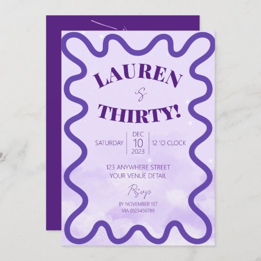 Retro Wave rand 30e verjaardag feestuitnodiging Kaart (Voorkant / Achterkant)
