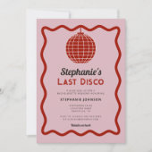 Retro Wave Roze en Rood Laatste Disco Bachelorette Kaart (Voorkant)