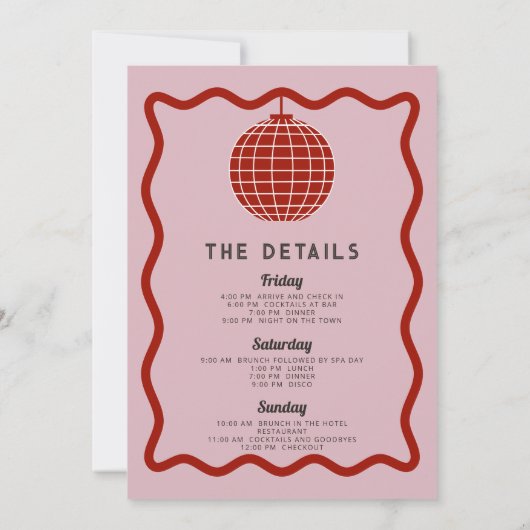 Retro Wave Roze en Rood Laatste Disco Bachelorette Kaart (Achterkant)