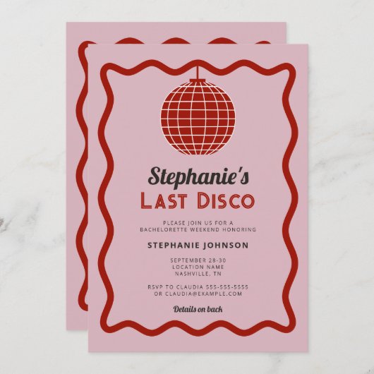 Retro Wave Roze en Rood Laatste Disco Bachelorette Kaart (Voorkant / Achterkant)