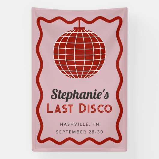 Retro Wave Roze en Rood Laatste Disco Bachelorette Spandoek (Verticaal)