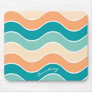 Retro Wave Streep Teal Oranje Crème Gepersonalisee Muismat