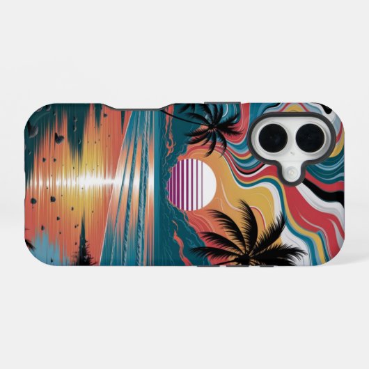 Retro Wave Sunset iPhone 16 Hoesje (Achterkant horizontaal)
