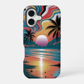 Retro Wave Sunset iPhone 16 Hoesje (Achterkant)