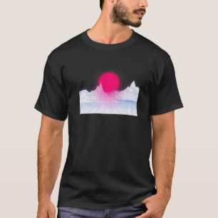 Retro Wave Sunset on White Bg 90s 80s Aesthetic Su T-shirt