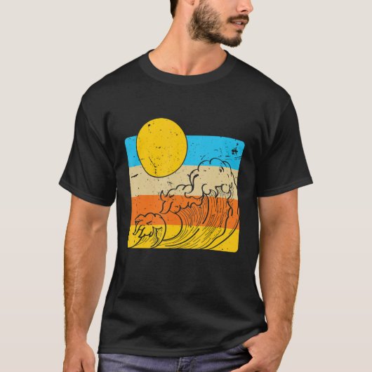 Retro Wave Surfboard Ocean Surfing Surfer T-shirt (Voorkant)