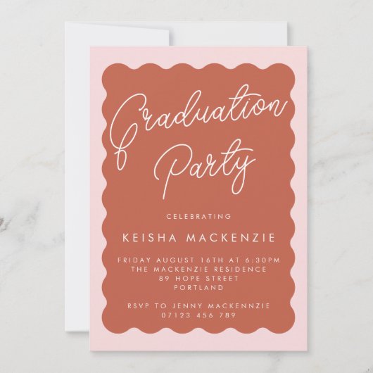 Retro Wave Terracotta & Blush Graduation Party Inv Kaart (Voorkant)