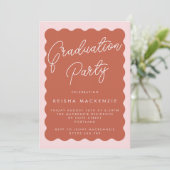 Retro Wave Terracotta & Blush Graduation Party Inv Kaart (Staand voorkant)