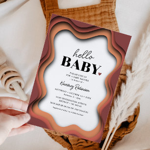 Retro Wave Verbrand Oranje Baby Shower Kaart