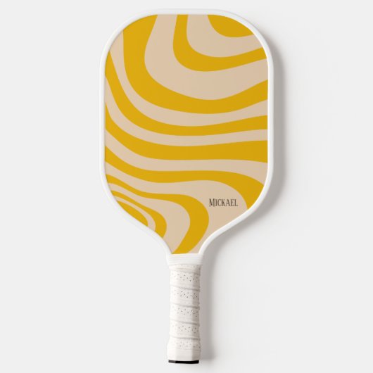 Retro Wave Wit en Geel Modern Monogram Pickleball Paddle (Achterkant)
