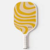 Retro Wave Wit en Geel Modern Monogram Pickleball Paddle (Voorkant)