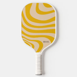 Retro Wave Wit en Geel Modern Monogram Pickleball Paddle