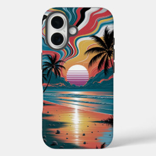 Retro Wave Zonsondergang iPhone 16 Hoesje