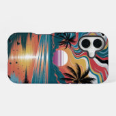 Retro Wave Zonsondergang iPhone 16 Hoesje (Achterkant horizontaal)