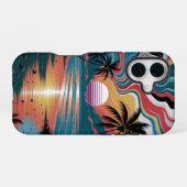 Retro Wave Zonsondergang iPhone 16 Hoesje (Achterkant horizontaal)