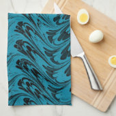 Retro Waves Blauwgroen zwarte keukenhanddoeken (Quarter Fold)