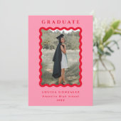 Retro Waves Pink & Red Photo Afstuderen Aankondiging (Staand voorkant)