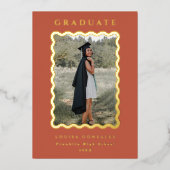 Retro Waves Terracotta & Gold Afstuderen Folie Uitnodiging (Voorkant)