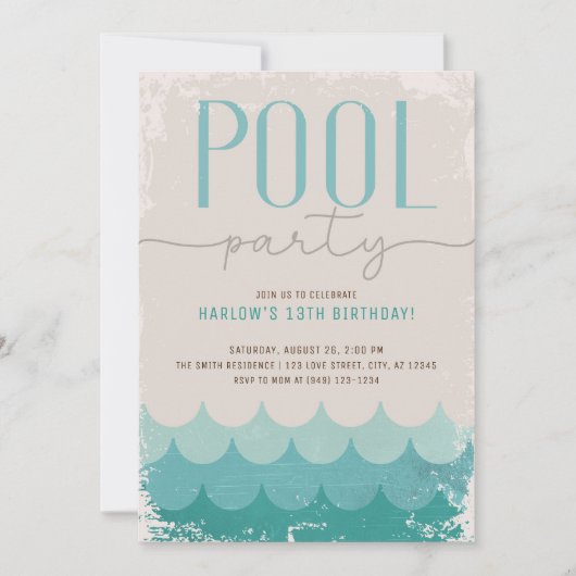 Retro Waves Zwembad Party Verjaardag Kaart (Voorkant)